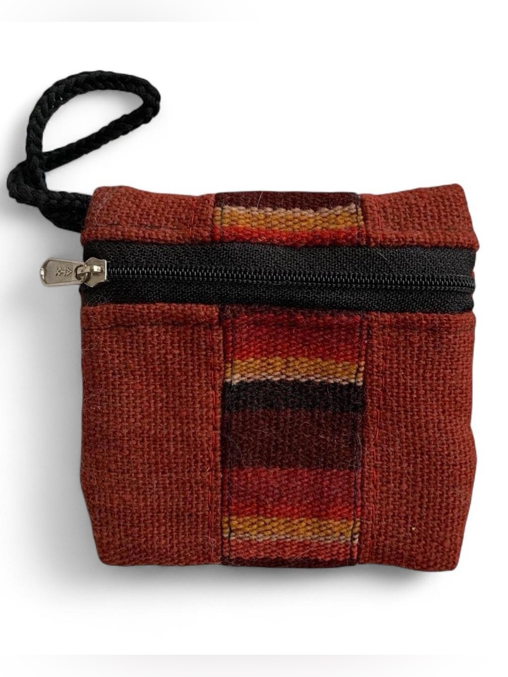 Red & Black Textured Boho Style Coin Pouch Mini Zipper Pouch